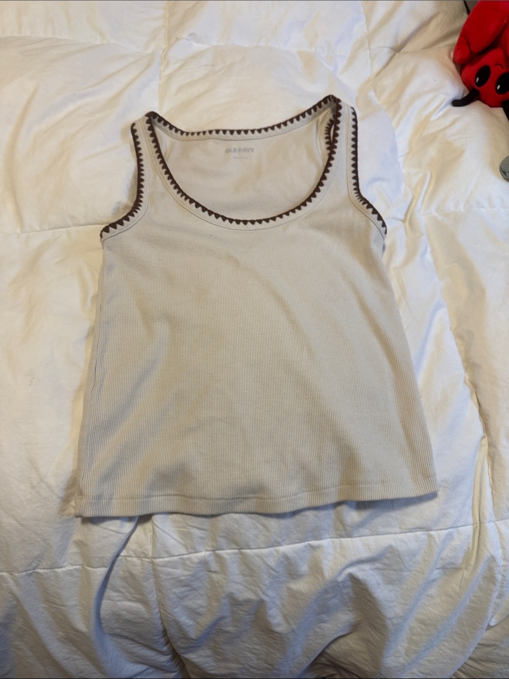 Old Navy Cream Ribbed Crop Tank with Brown Trim